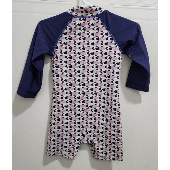 Egg By Susan Lazar Baby One Piece Zip Front LS Rashguard Red White Blue Fish 12M - Picture 8 of 13
